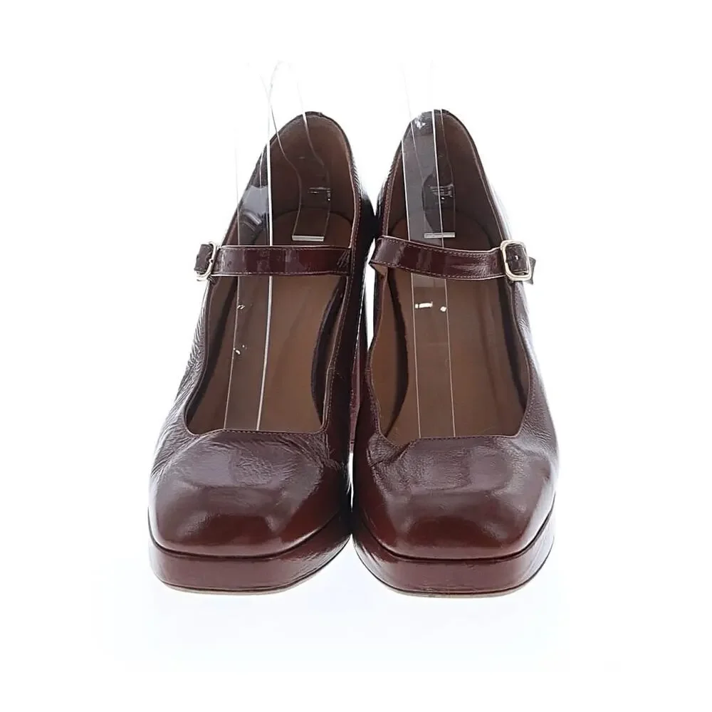 Sezane Georgia High Mary Jane Strap Heels Red Burgundy Leather 40 - Picture 3 of 4